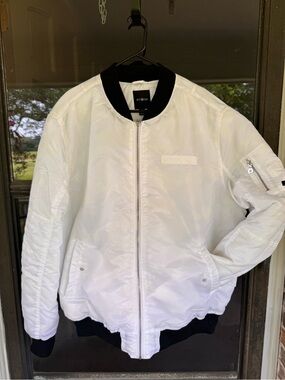 WT02 White Bomber Jacket with Black Trim